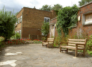 Area in front of derelict toilets